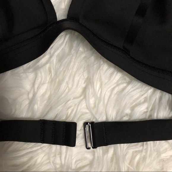 Victoria’s Secret Large Unlined Plunge Bra Black Satin with Nude Mesh Wi… - Picture 6 of 9